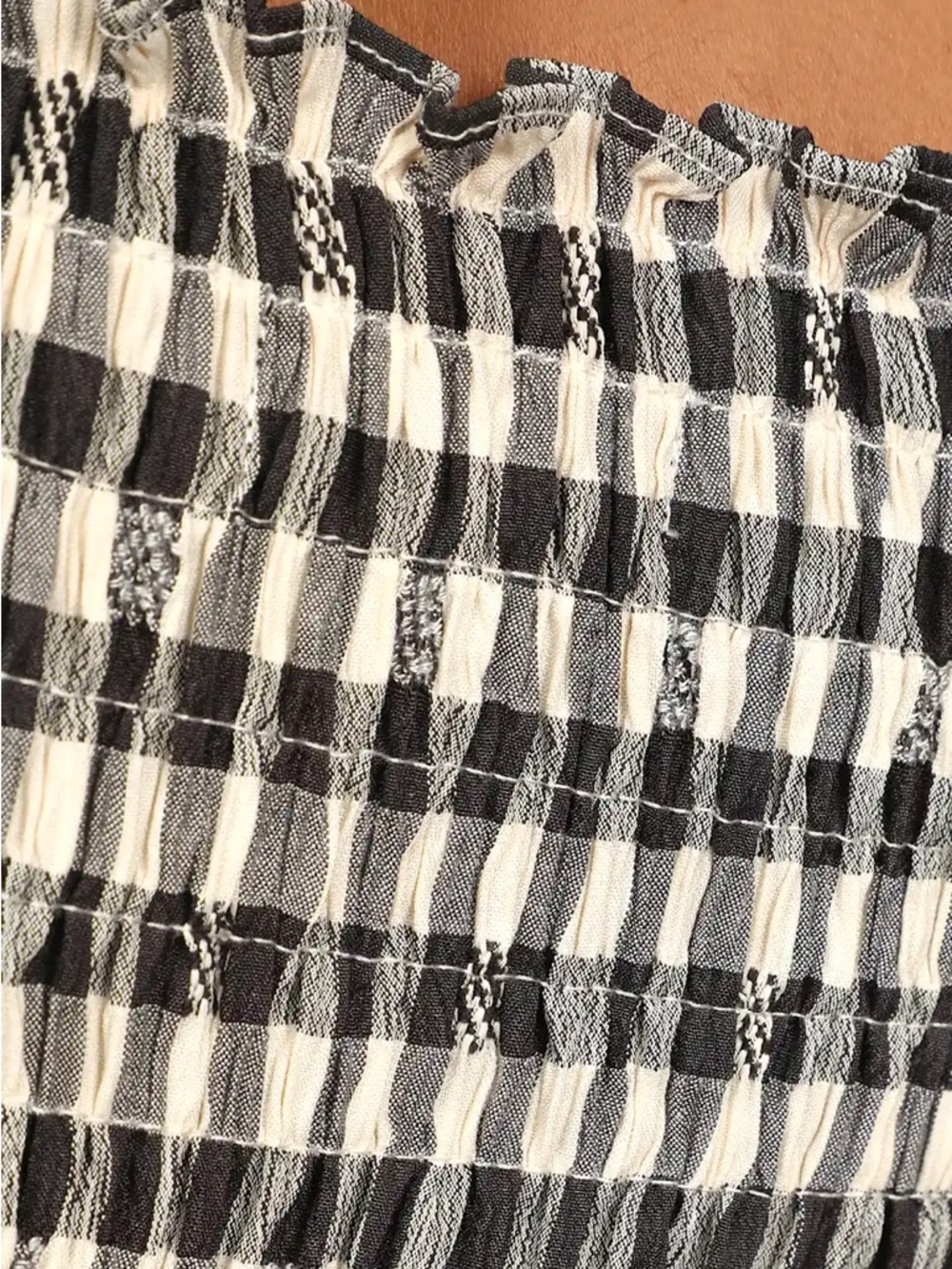 Sweet Together Black and Ivory Gingham Tiered Midi Skirt & Blouse TWO PIECE SET - Picture 4 of 10